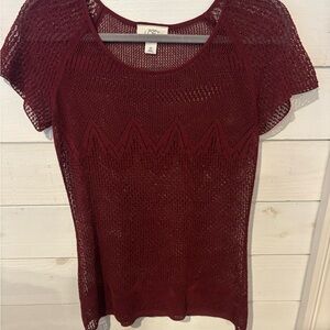 LOFT Burgundy Crochet Knit Short Sleeve Top